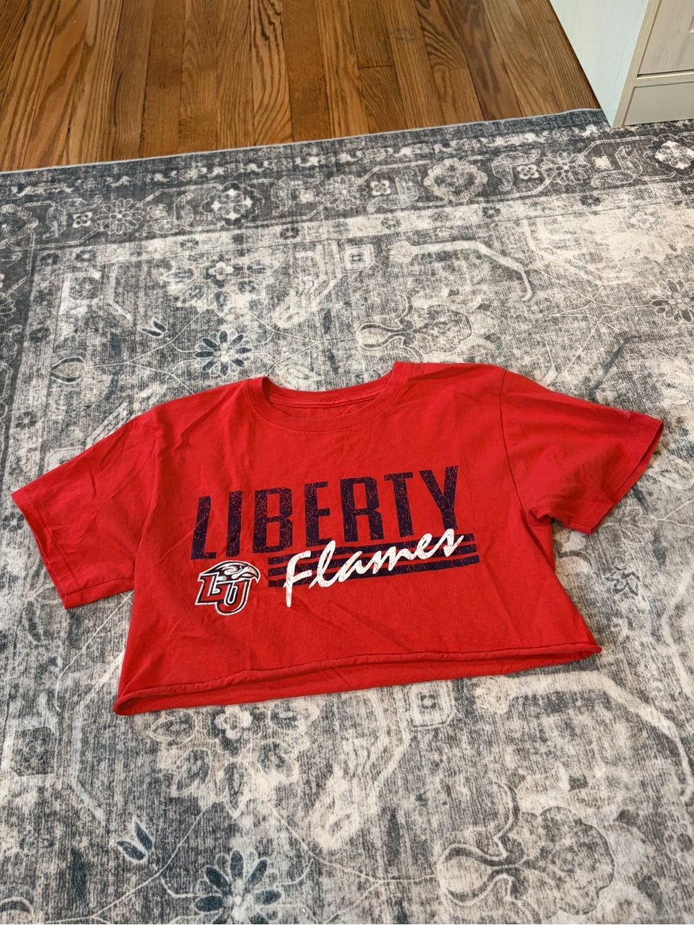 Russell Athletic Red Liberty University Flames Cropped Tee